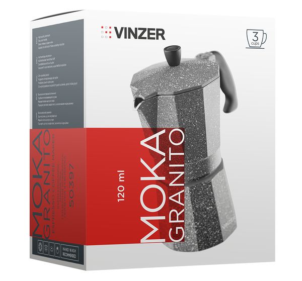 Кофеварка гейзерная "Moka Granito" на 3 чашки ТМ "Vinzer"